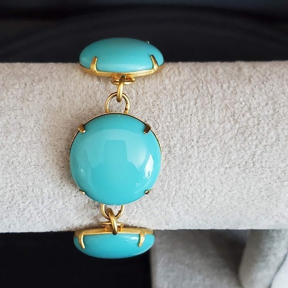 Loren Hope Turquoise Blue Cabochon Gold Tone Link Bracelet Round Bold Statement - Picture 4 of 8